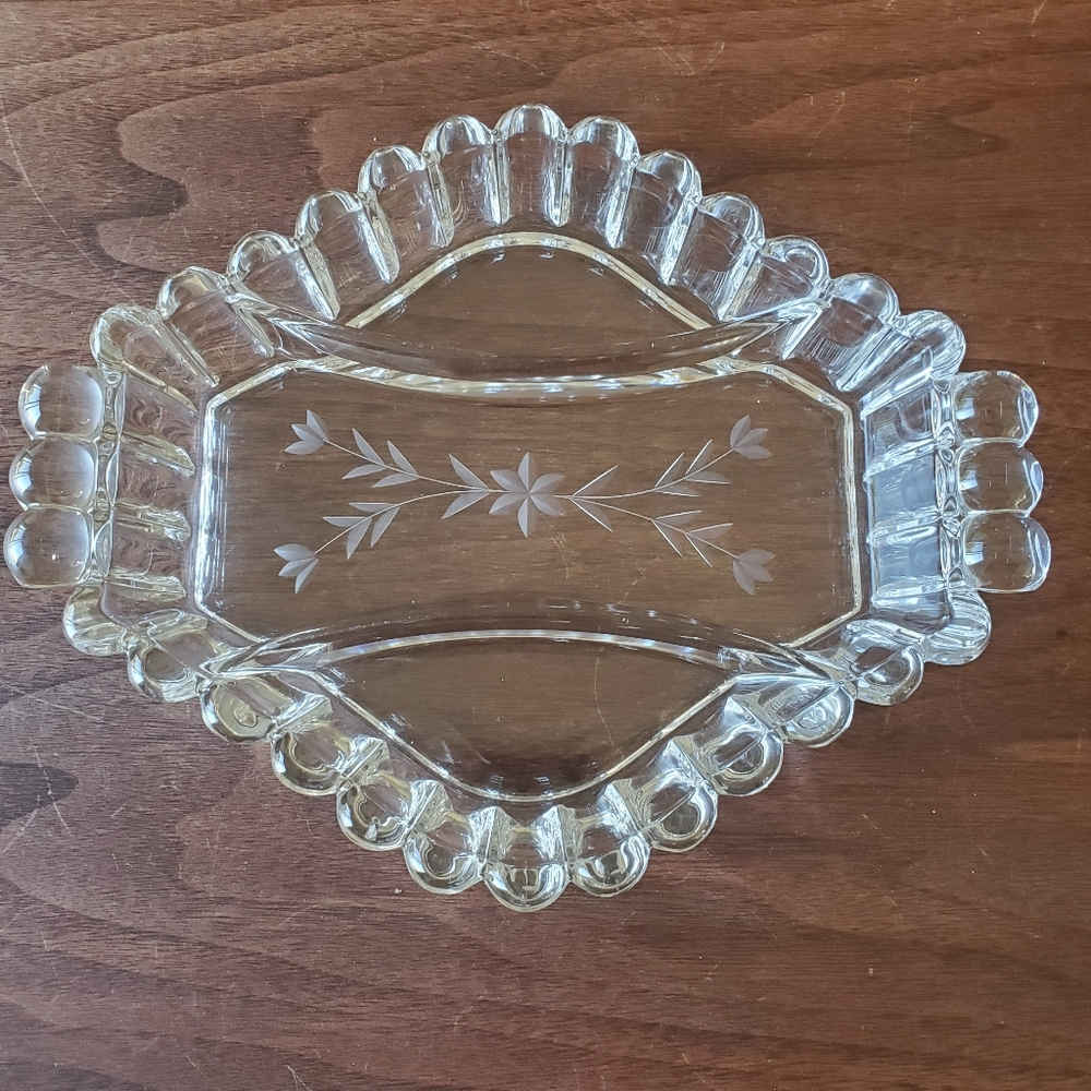 Vintage 3 Part Serving Dish Relish Dish With Cut Etched Flower Decoration
